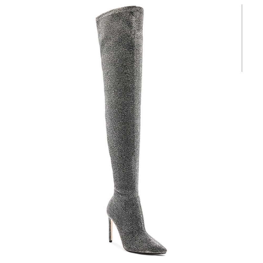RAYE Revolve Deluca silver thigh high boots